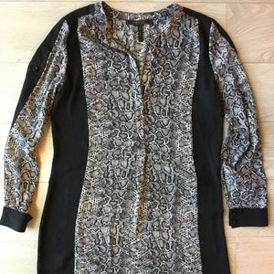 BCBG Maxamaria Snakeskin Long Sleeve Dress Black